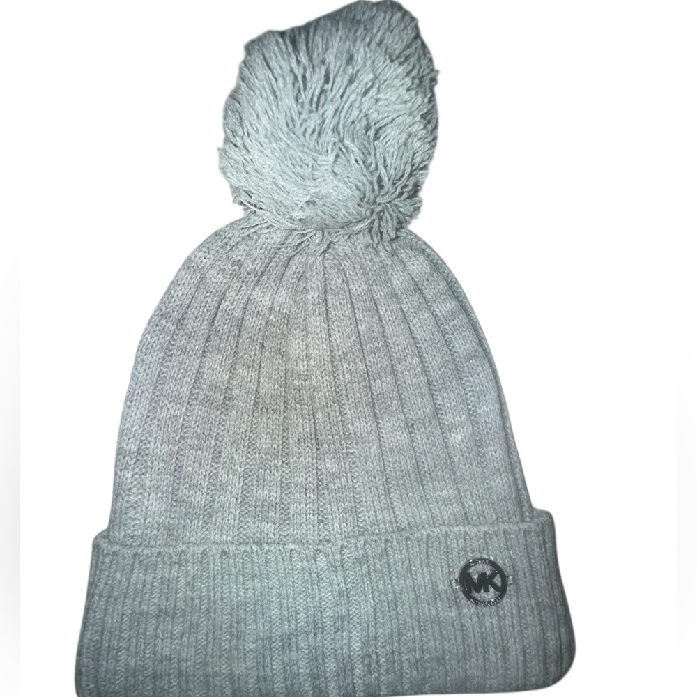 Michael Kors Light Gray Knit Beanie with Pom-Pom